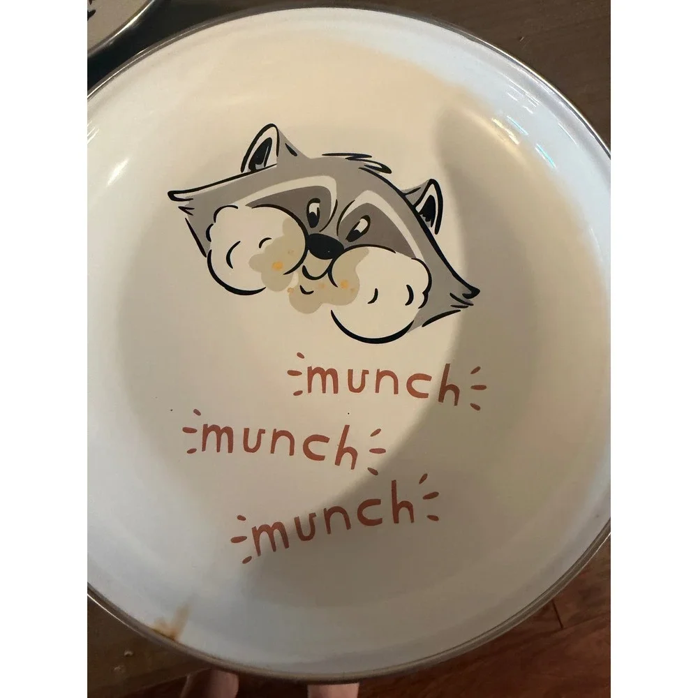 Disney Parks Enamel Plate Set Pluto Chip n Dale Meeko Lucifer Speckleware‎ 4pc
